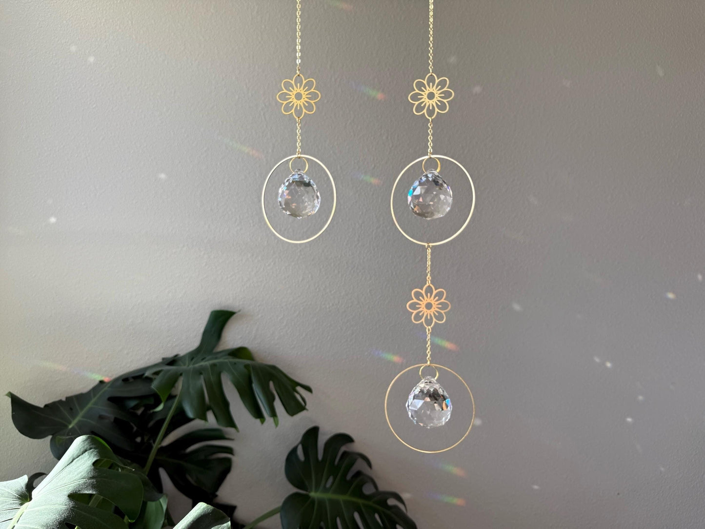 Floral Suncatcher, Rainbow Maker, Tiered Crystal Prism Suncatcher, Crystal Prism Sun Catcher, Light Catcher, Hanging Crystal, Sympathy Gift