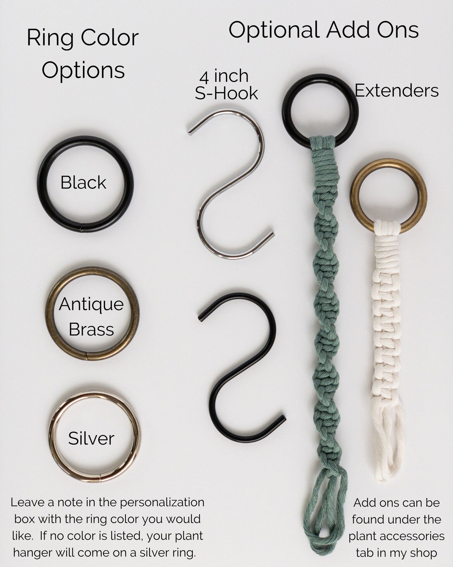 Black, Antique Brass and Silver Plant Hanger rings