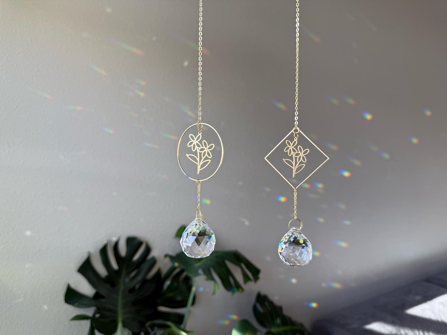 Floral Suncatcher, Rainbow Maker, Crystal Prism Sun Catcher, Light Catcher, Hanging Crystal Suncatcher, Sympathy Gift