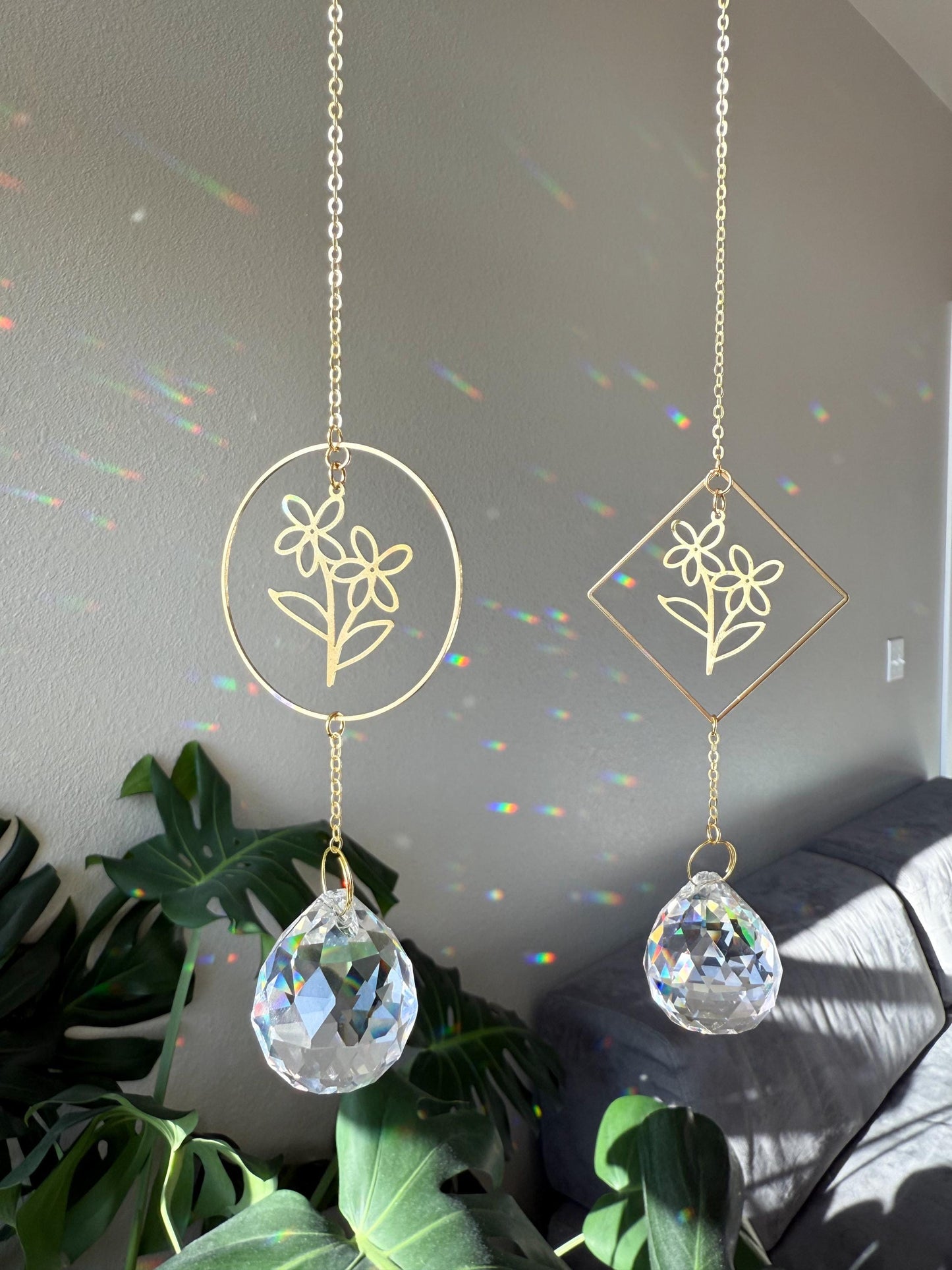Floral Suncatcher, Rainbow Maker, Crystal Prism Sun Catcher, Light Catcher, Hanging Crystal Suncatcher, Sympathy Gift