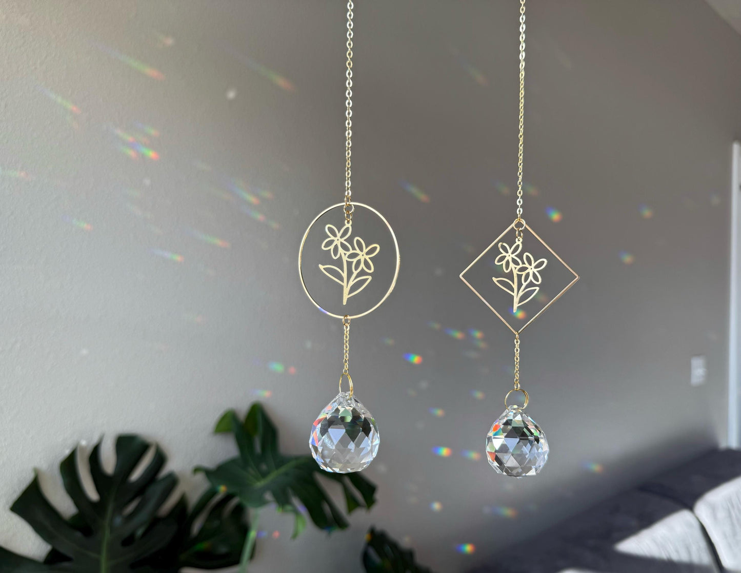 Floral Suncatcher, Rainbow Maker, Crystal Prism Sun Catcher, Light Catcher, Hanging Crystal Suncatcher, Sympathy Gift