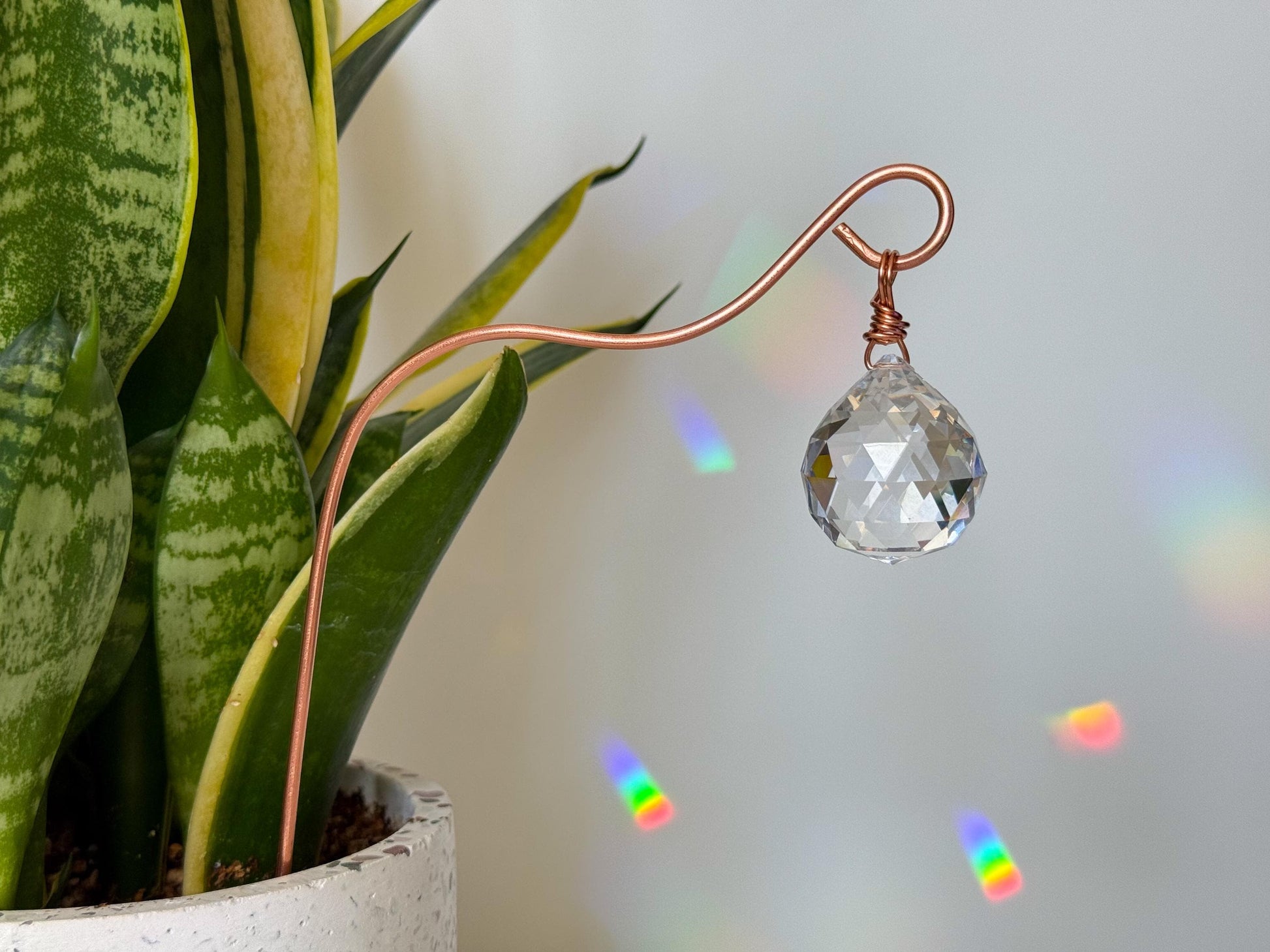Plant Stake Suncatcher #7 with crystal prism and copper - Plant lover gift, crystal sun catcher, garden stake, plant marker, memorial gift
