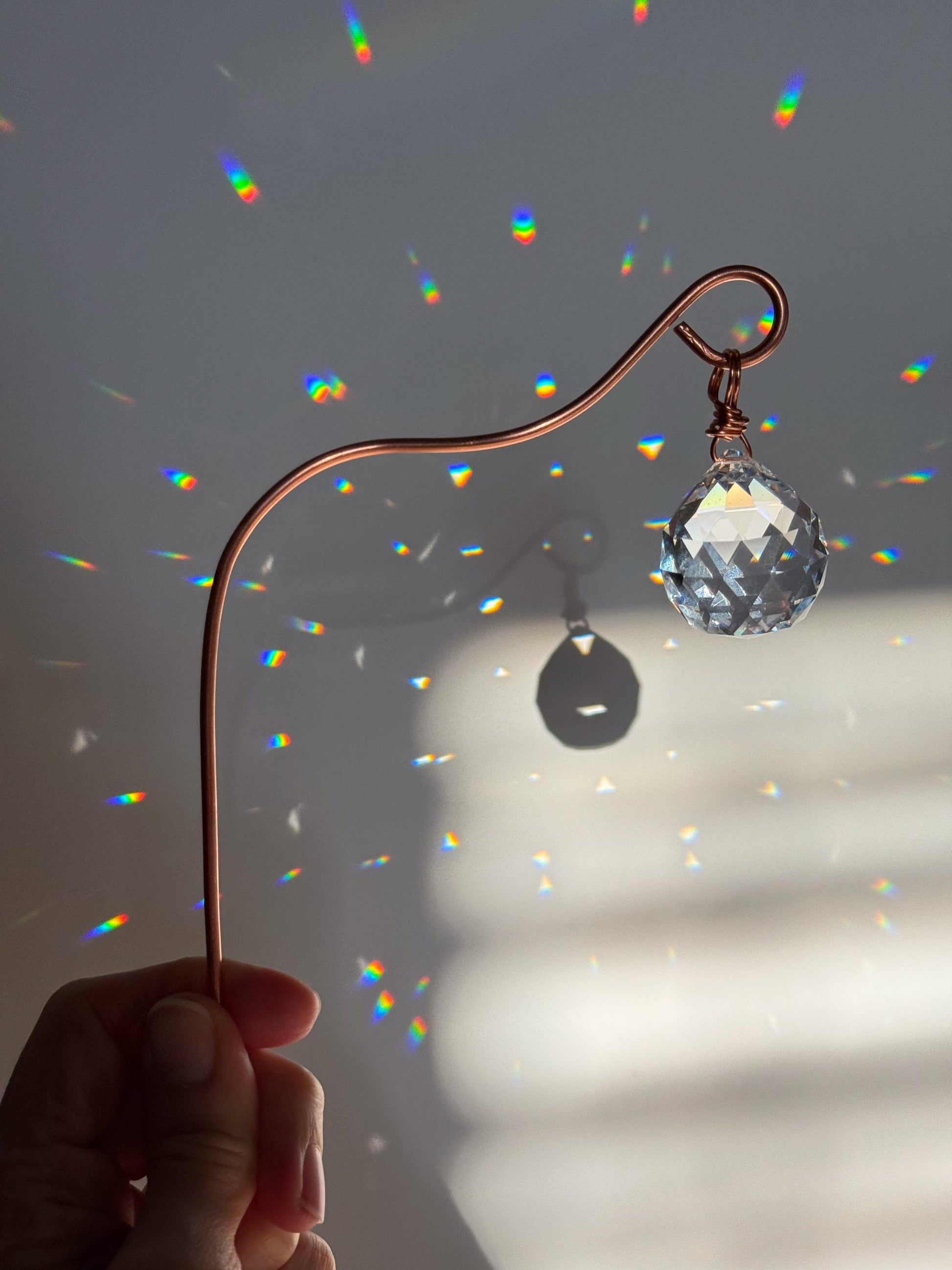Plant Stake Suncatcher #7 with crystal prism and copper - Plant lover gift, crystal sun catcher, garden stake, plant marker, memorial gift