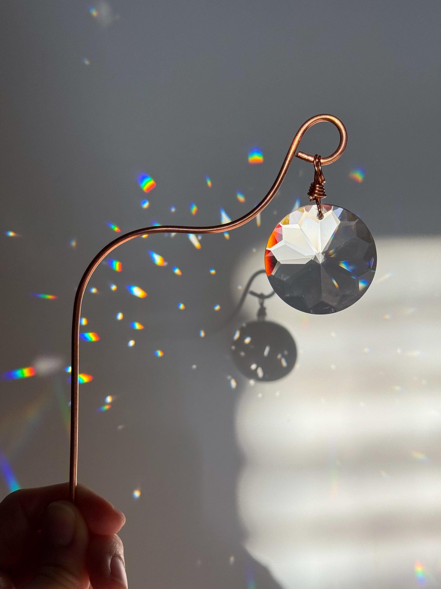 Plant Stake Suncatcher #8 with crystal prism and copper - Plant lover gift, crystal sun catcher, garden stake, plant marker, memorial gift