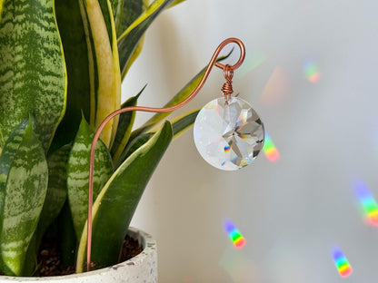Plant Stake Suncatcher #8 with crystal prism and copper - Plant lover gift, crystal sun catcher, garden stake, plant marker, memorial gift
