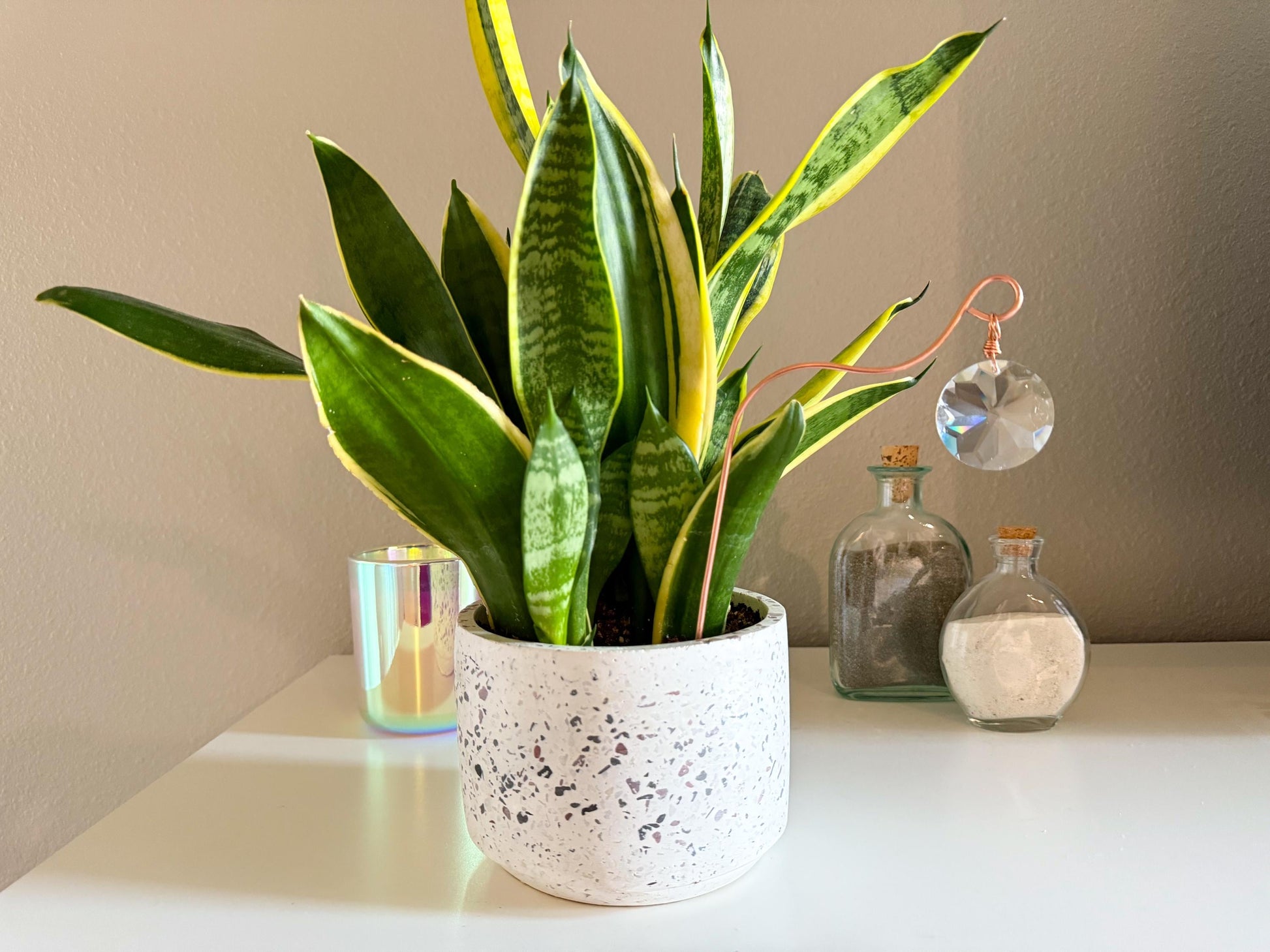 Plant Stake Suncatcher #8 with crystal prism and copper - Plant lover gift, crystal sun catcher, garden stake, plant marker, memorial gift