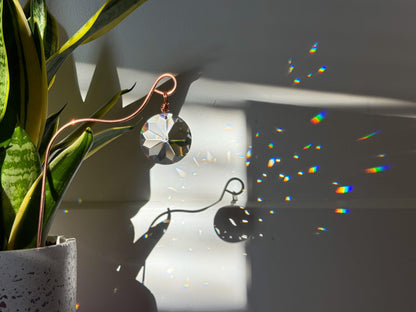 Plant Stake Suncatcher #8 with crystal prism and copper - Plant lover gift, crystal sun catcher, garden stake, plant marker, memorial gift