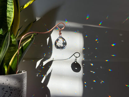 Plant Stake Suncatcher #7 with crystal prism and copper - Plant lover gift, crystal sun catcher, garden stake, plant marker, memorial gift