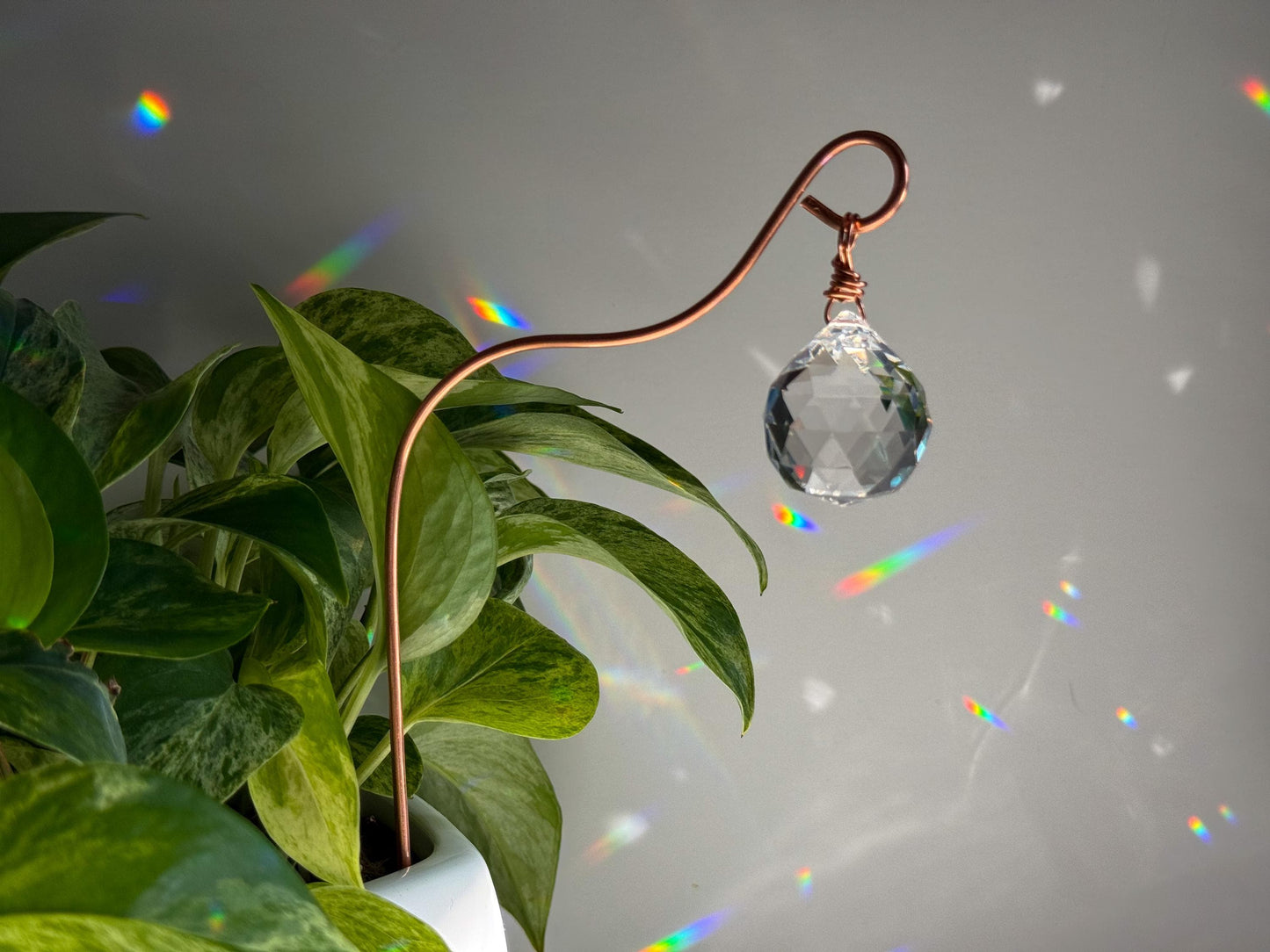 Plant Stake Suncatcher #7 with crystal prism and copper - Plant lover gift, crystal sun catcher, garden stake, plant marker, memorial gift