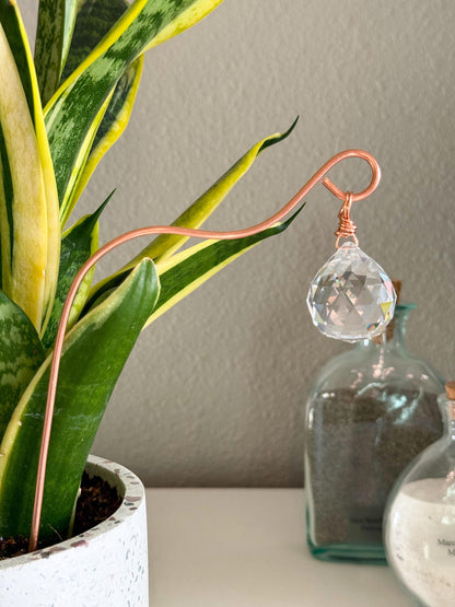 Plant Stake Suncatcher #7 with crystal prism and copper - Plant lover gift, crystal sun catcher, garden stake, plant marker, memorial gift