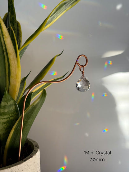 Plant Stake Suncatcher #7 with crystal prism and copper - Plant lover gift, crystal sun catcher, garden stake, plant marker, memorial gift