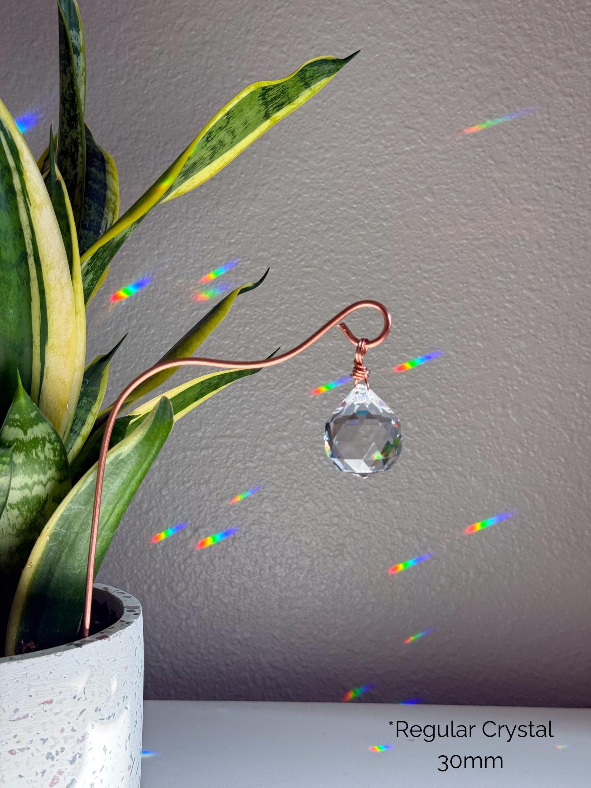 Plant Stake Suncatcher #7 with crystal prism and copper - Plant lover gift, crystal sun catcher, garden stake, plant marker, memorial gift
