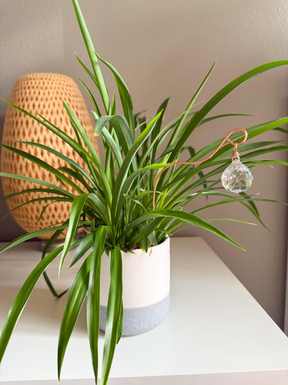 Plant Stake Suncatcher #7 with crystal prism and copper - Plant lover gift, crystal sun catcher, garden stake, plant marker, memorial gift