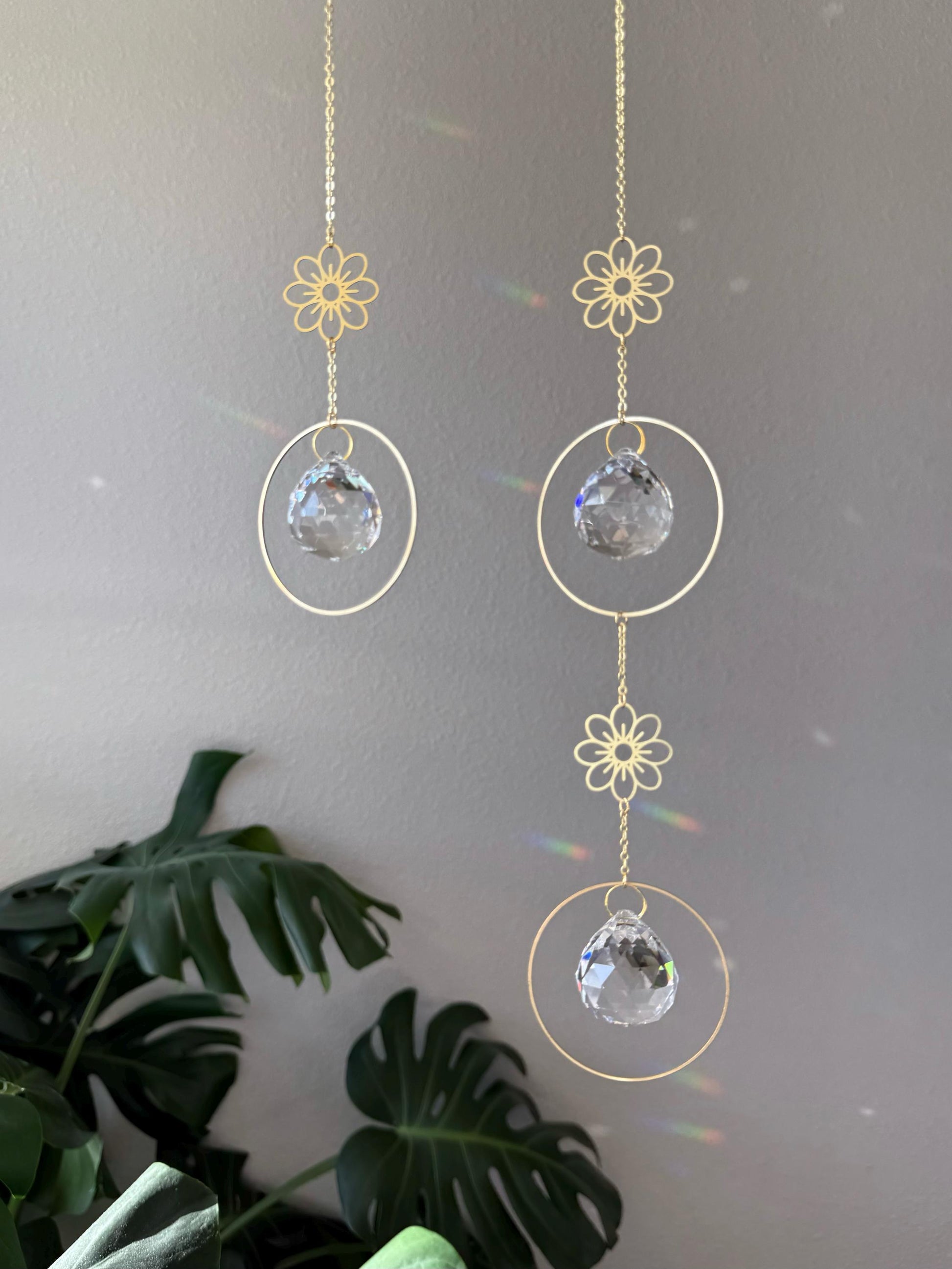 Floral Suncatcher, Rainbow Maker, Tiered Crystal Prism Suncatcher, Crystal Prism Sun Catcher, Light Catcher, Hanging Crystal, Sympathy Gift