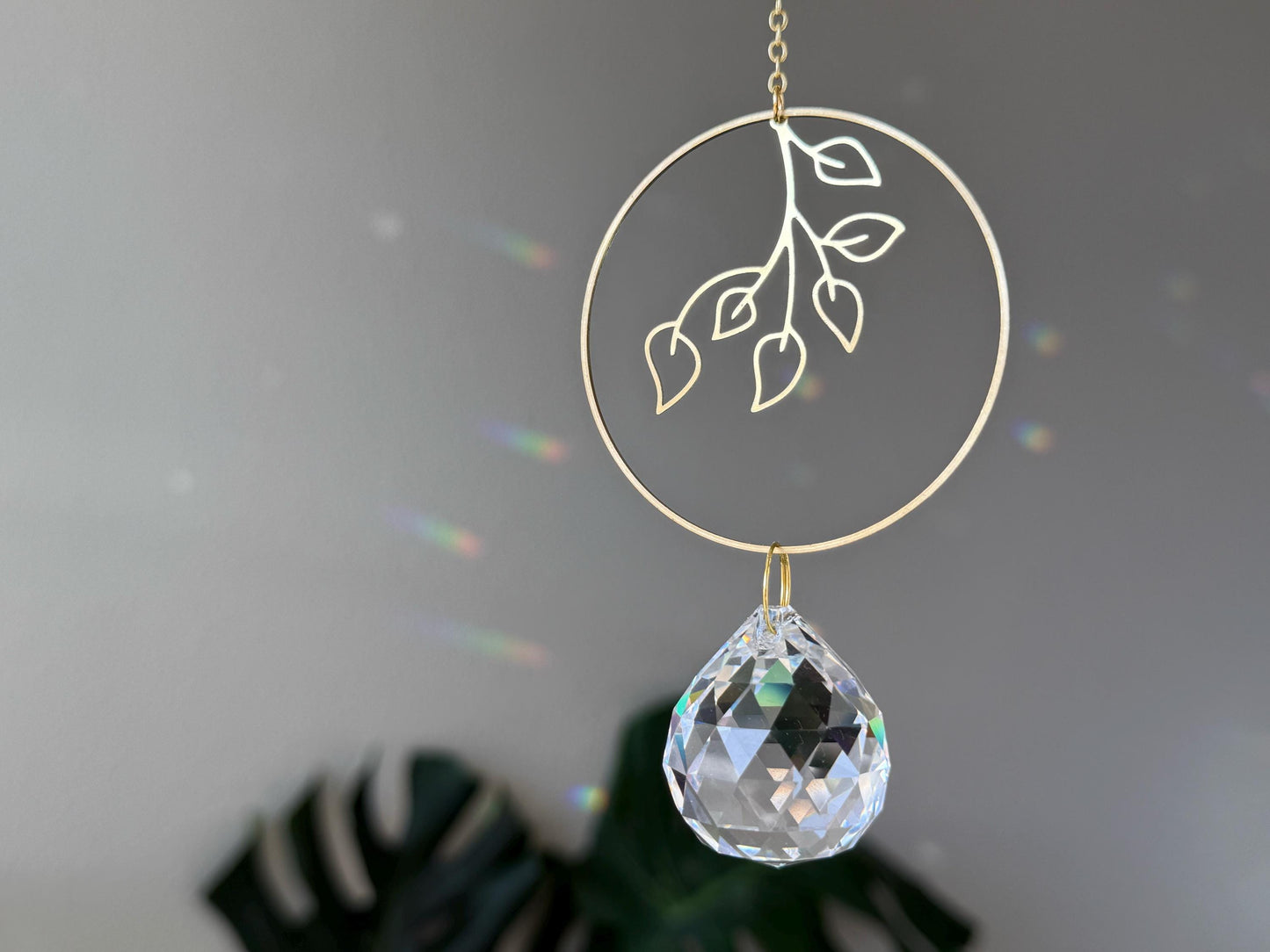 Botanical Suncatcher, Rainbow Maker, Crystal Prism Sun Catcher, Light Catcher, Hanging Crystal Suncatcher, Sympathy Gift