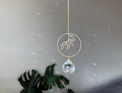 Botanical Suncatcher, Rainbow Maker, Crystal Prism Sun Catcher, Light Catcher, Hanging Crystal Suncatcher, Sympathy Gift