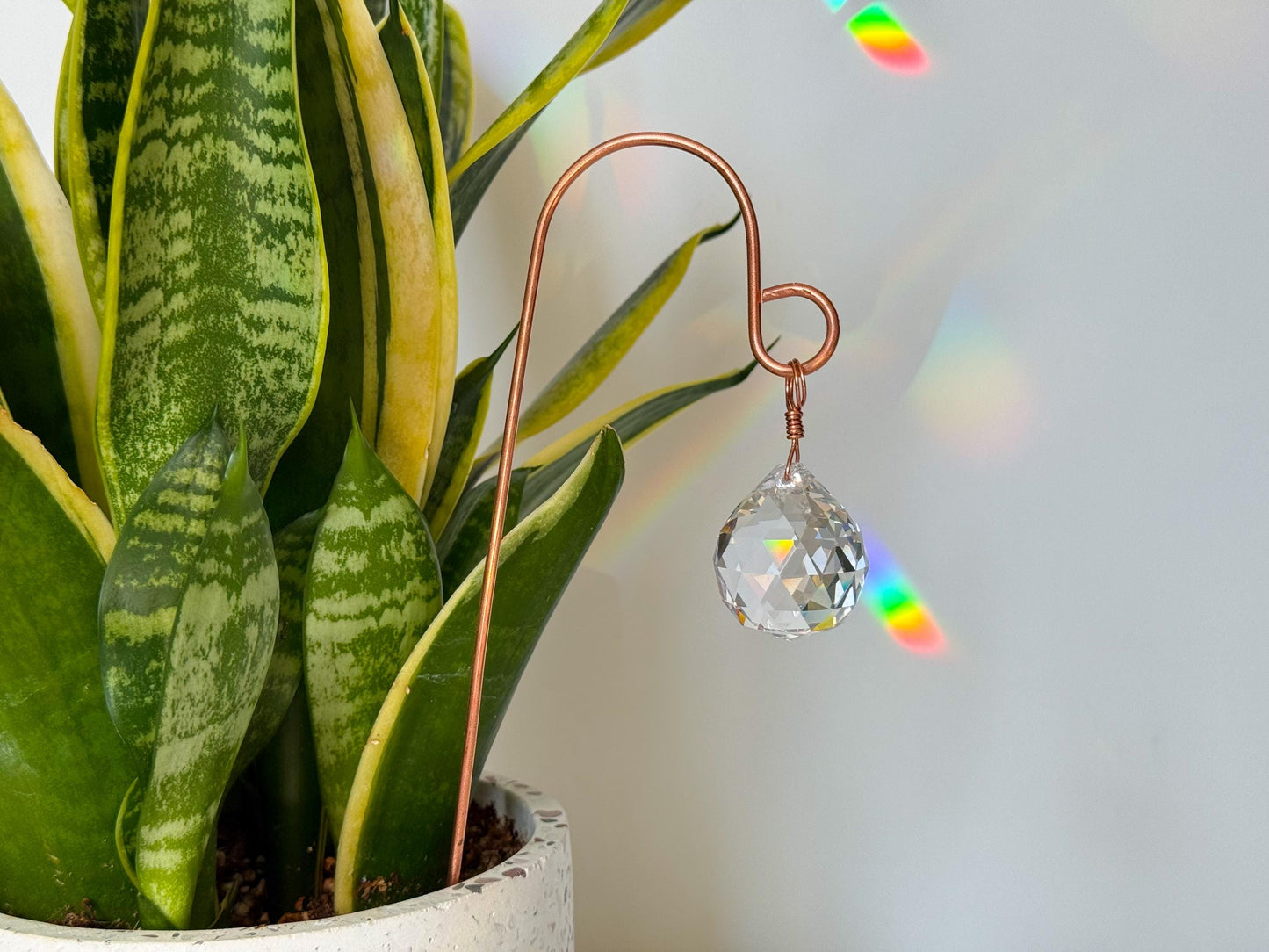 Plant Stake Suncatcher #5 with crystal prism and copper - Plant lover gift, crystal sun catcher, garden stake, plant marker, memorial gift