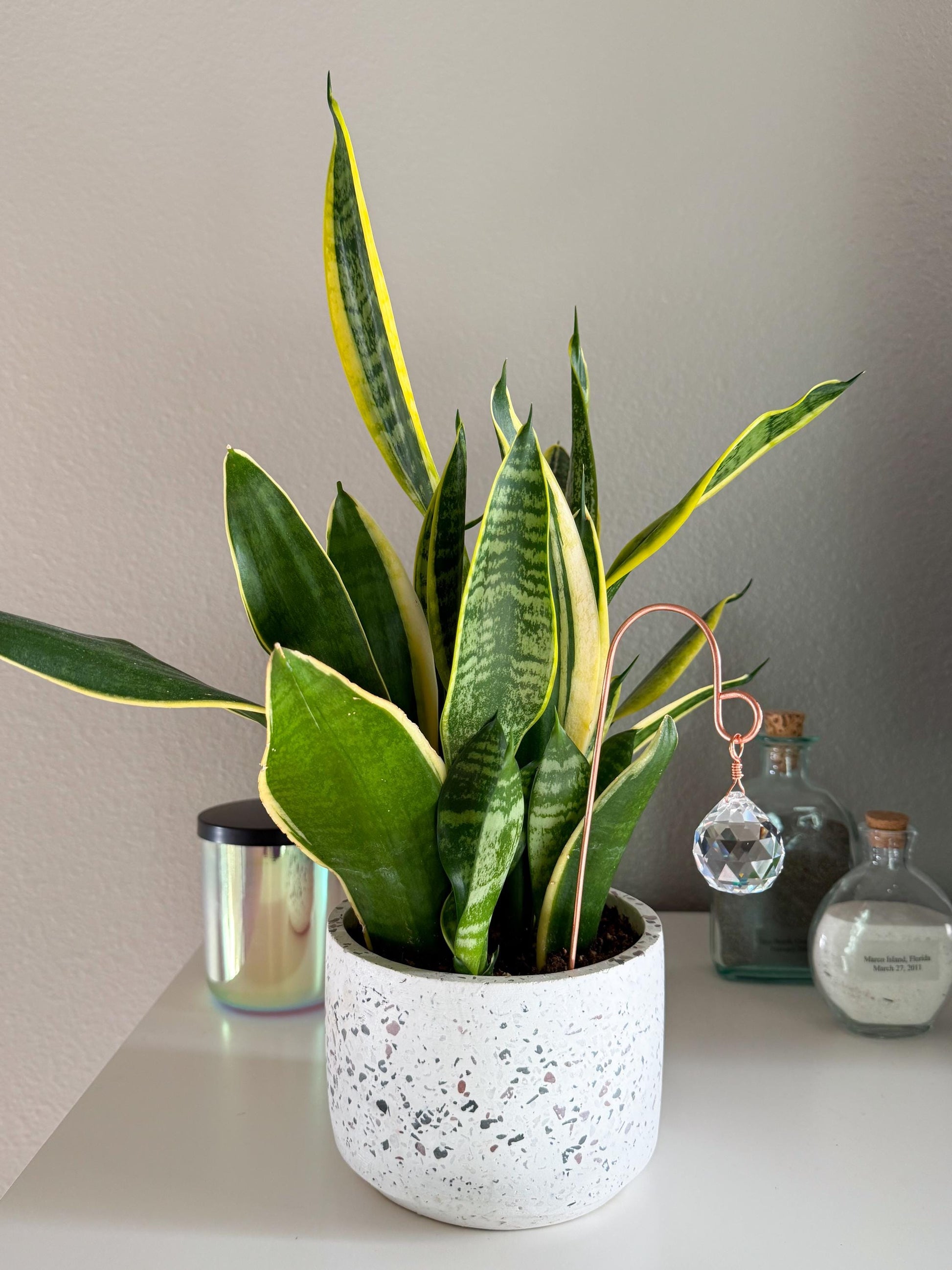 Plant Stake Suncatcher #5 with crystal prism and copper - Plant lover gift, crystal sun catcher, garden stake, plant marker, memorial gift