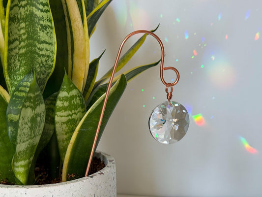 Plant Stake Suncatcher #6 with crystal prism and copper - Plant lover gift, crystal sun catcher, garden stake, plant marker, memorial gift