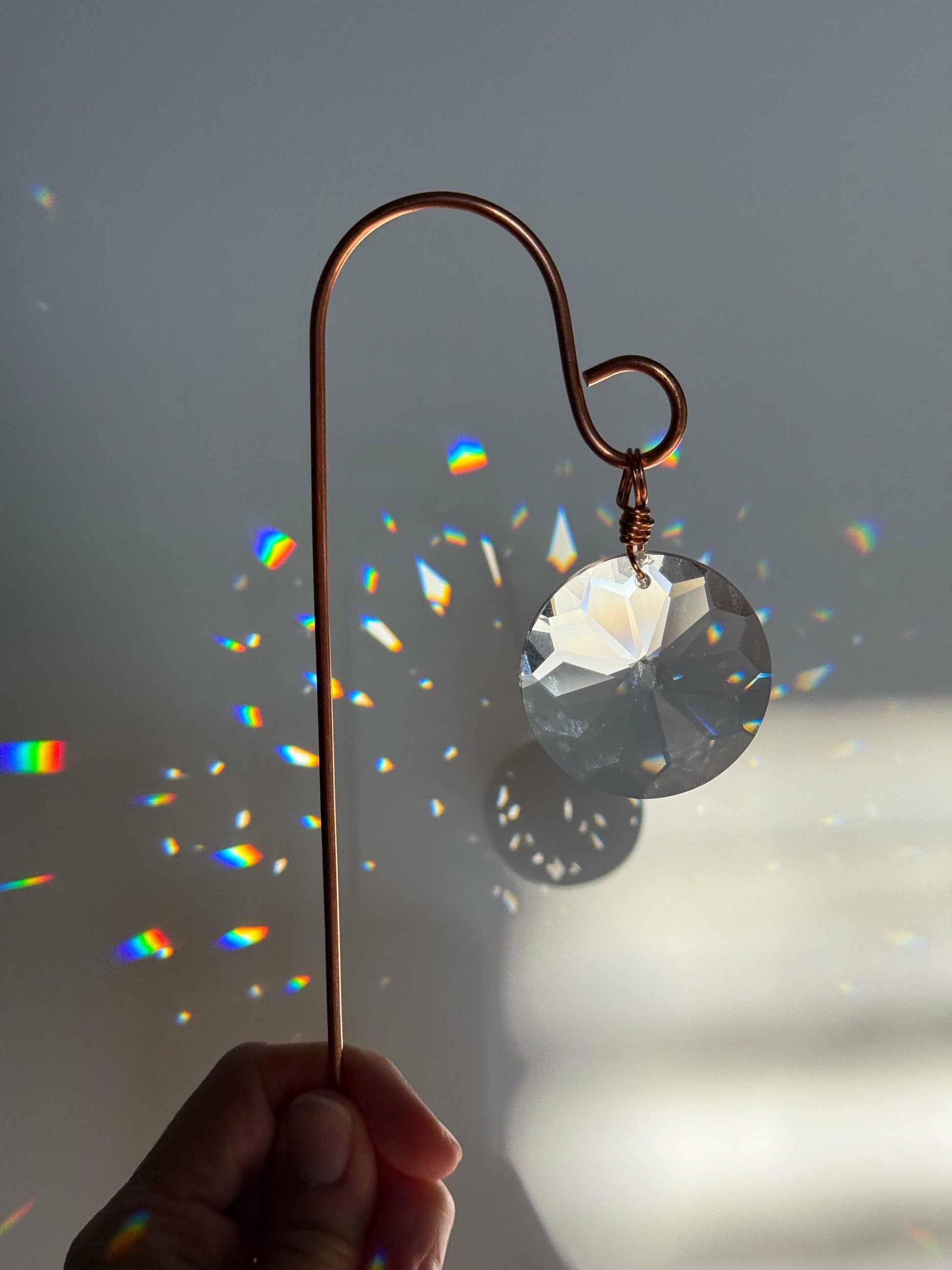 Plant Stake Suncatcher #6 with crystal prism and copper - Plant lover gift, crystal sun catcher, garden stake, plant marker, memorial gift