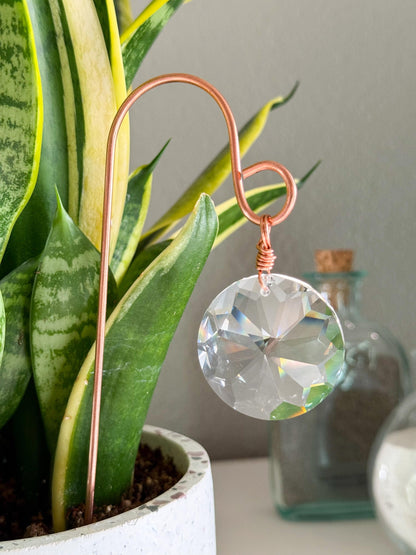 Plant Stake Suncatcher #6 with crystal prism and copper - Plant lover gift, crystal sun catcher, garden stake, plant marker, memorial gift