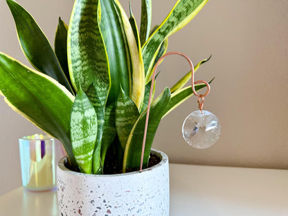Plant Stake Suncatcher #6 with crystal prism and copper - Plant lover gift, crystal sun catcher, garden stake, plant marker, memorial gift