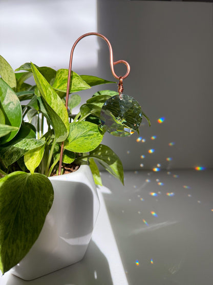 Plant Stake Suncatcher #6 with crystal prism and copper - Plant lover gift, crystal sun catcher, garden stake, plant marker, memorial gift