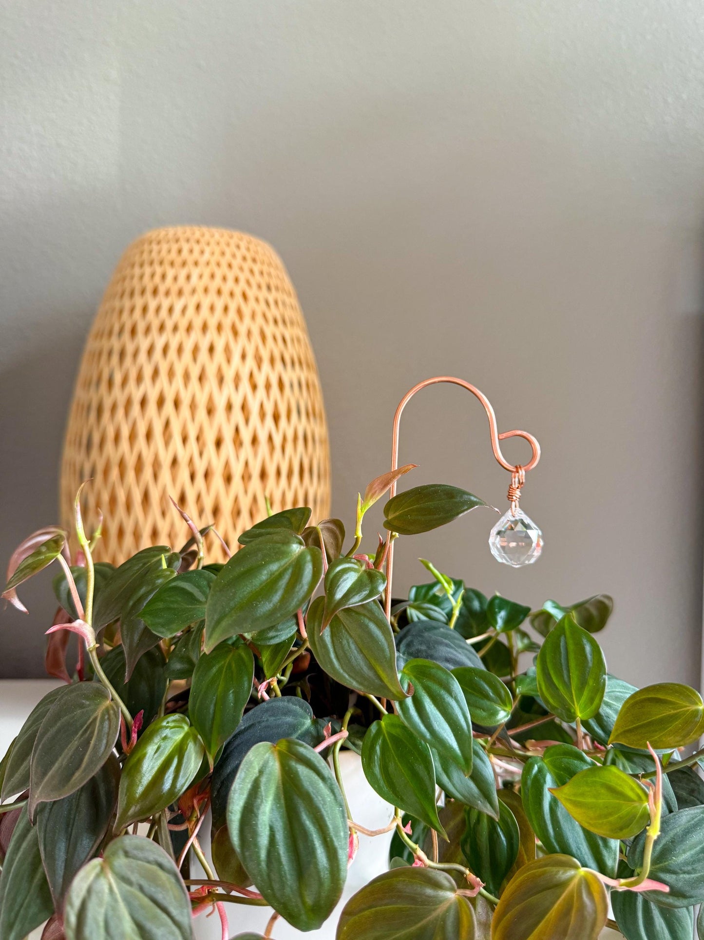 Plant Stake Suncatcher #5 with crystal prism and copper - Plant lover gift, crystal sun catcher, garden stake, plant marker, memorial gift