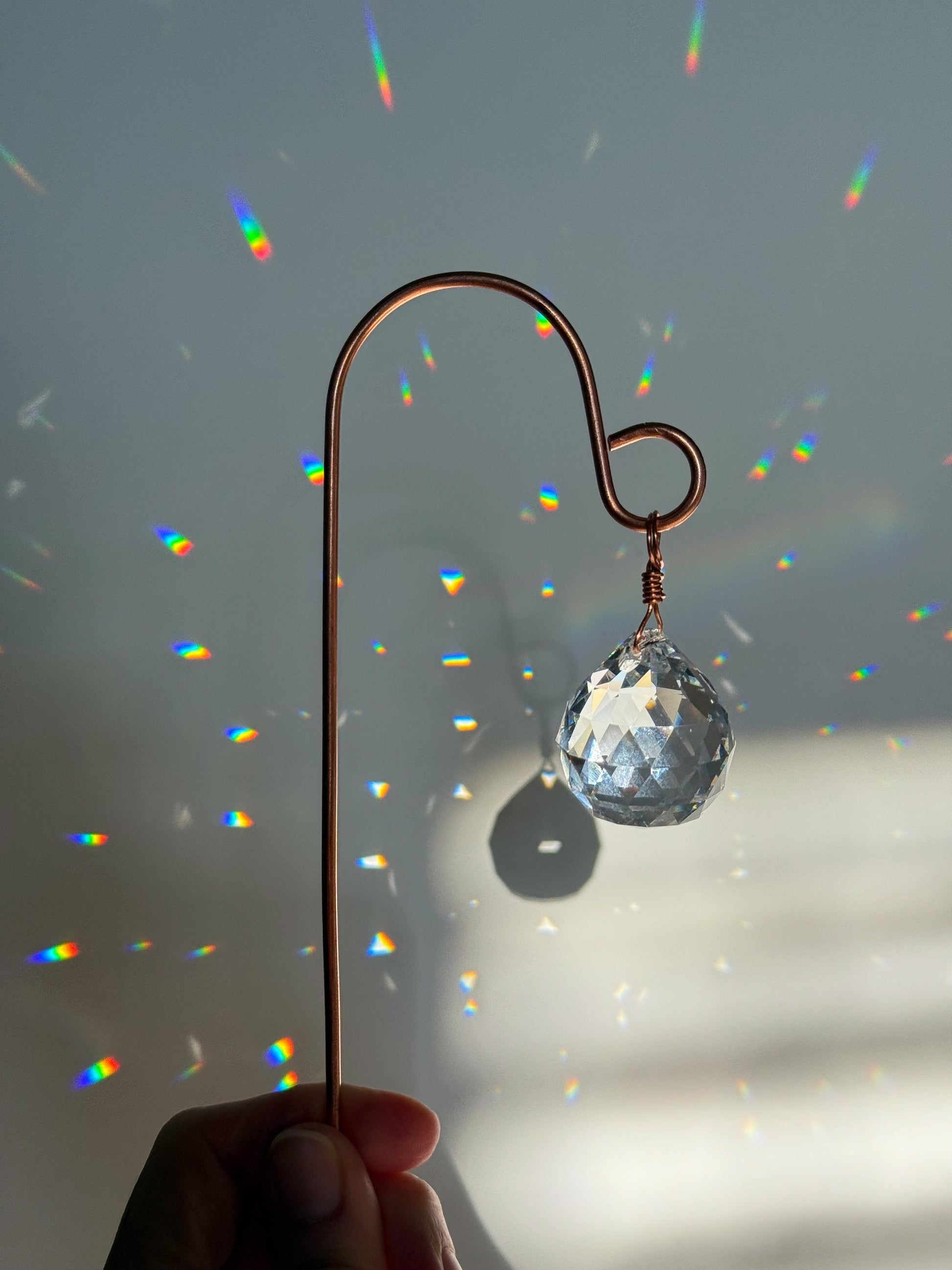Plant Stake Suncatcher #5 with crystal prism and copper - Plant lover gift, crystal sun catcher, garden stake, plant marker, memorial gift