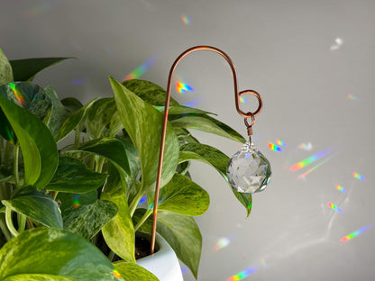 Plant Stake Suncatcher #5 with crystal prism and copper - Plant lover gift, crystal sun catcher, garden stake, plant marker, memorial gift