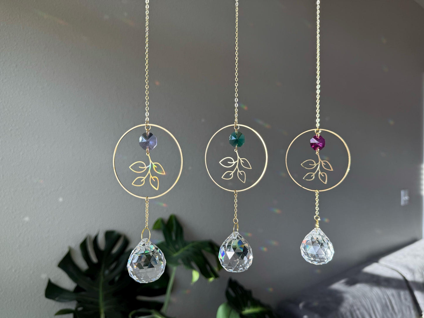 Botanical Suncatcher, Rainbow Maker, Crystal Prism Sun Catcher, Light Catcher, Hanging Crystal Suncatcher, Sympathy Gift