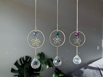 Botanical Suncatcher, Rainbow Maker, Crystal Prism Sun Catcher, Light Catcher, Hanging Crystal Suncatcher, Sympathy Gift