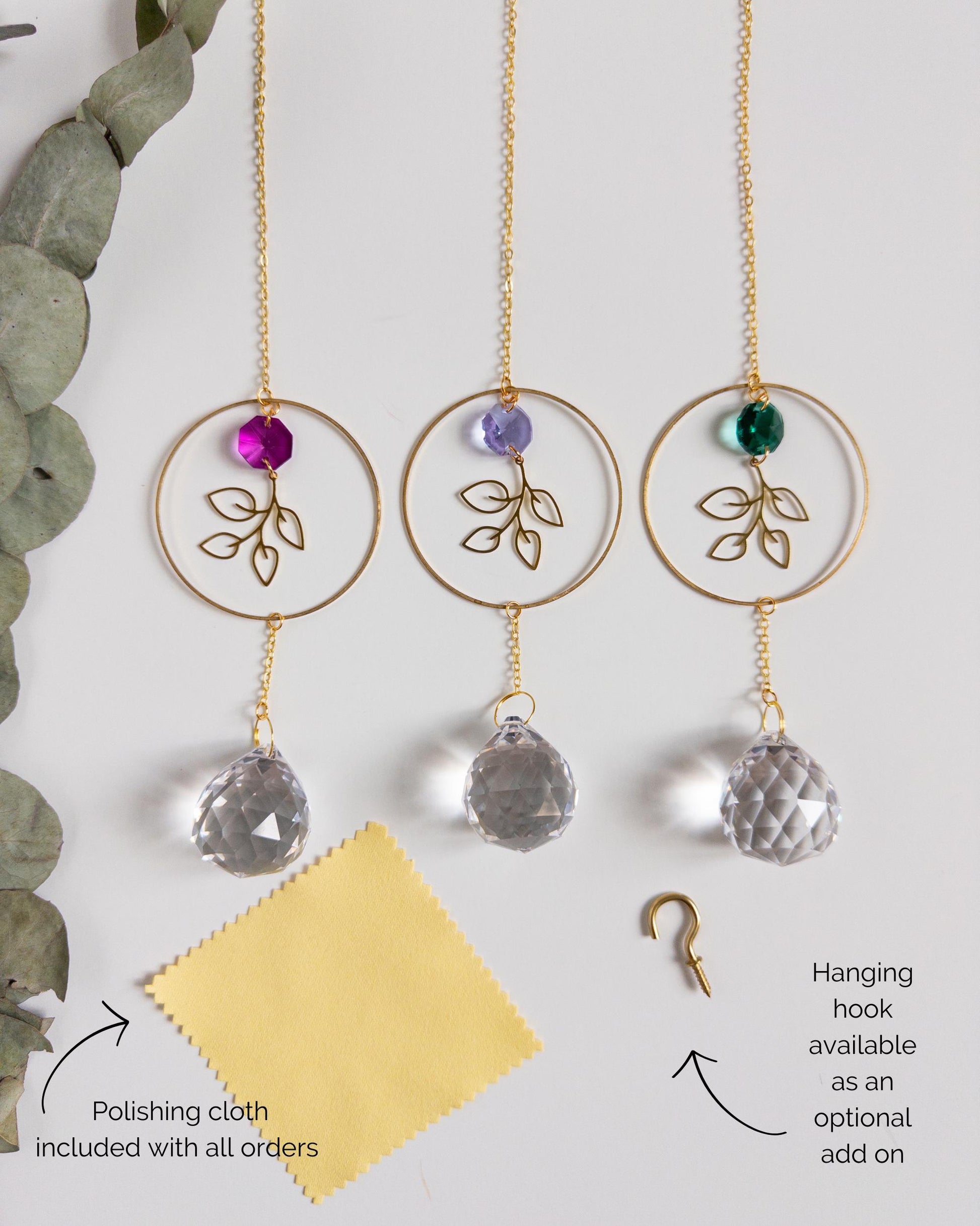 Botanical Suncatcher, Rainbow Maker, Crystal Prism Sun Catcher, Light Catcher, Hanging Crystal Suncatcher, Sympathy Gift