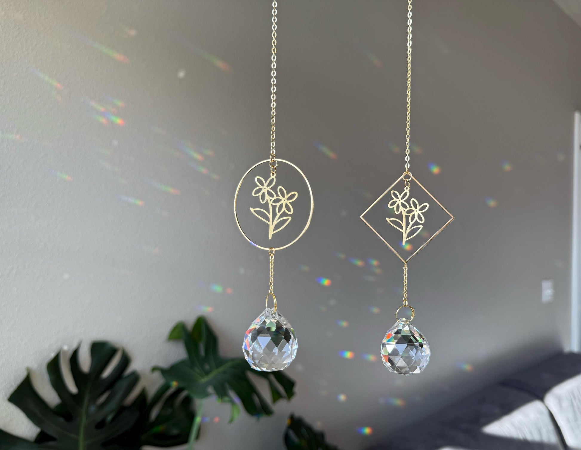 Floral Suncatcher, Rainbow Maker, Crystal Prism Sun Catcher, Light Catcher, Hanging Crystal Suncatcher, Sympathy Gift