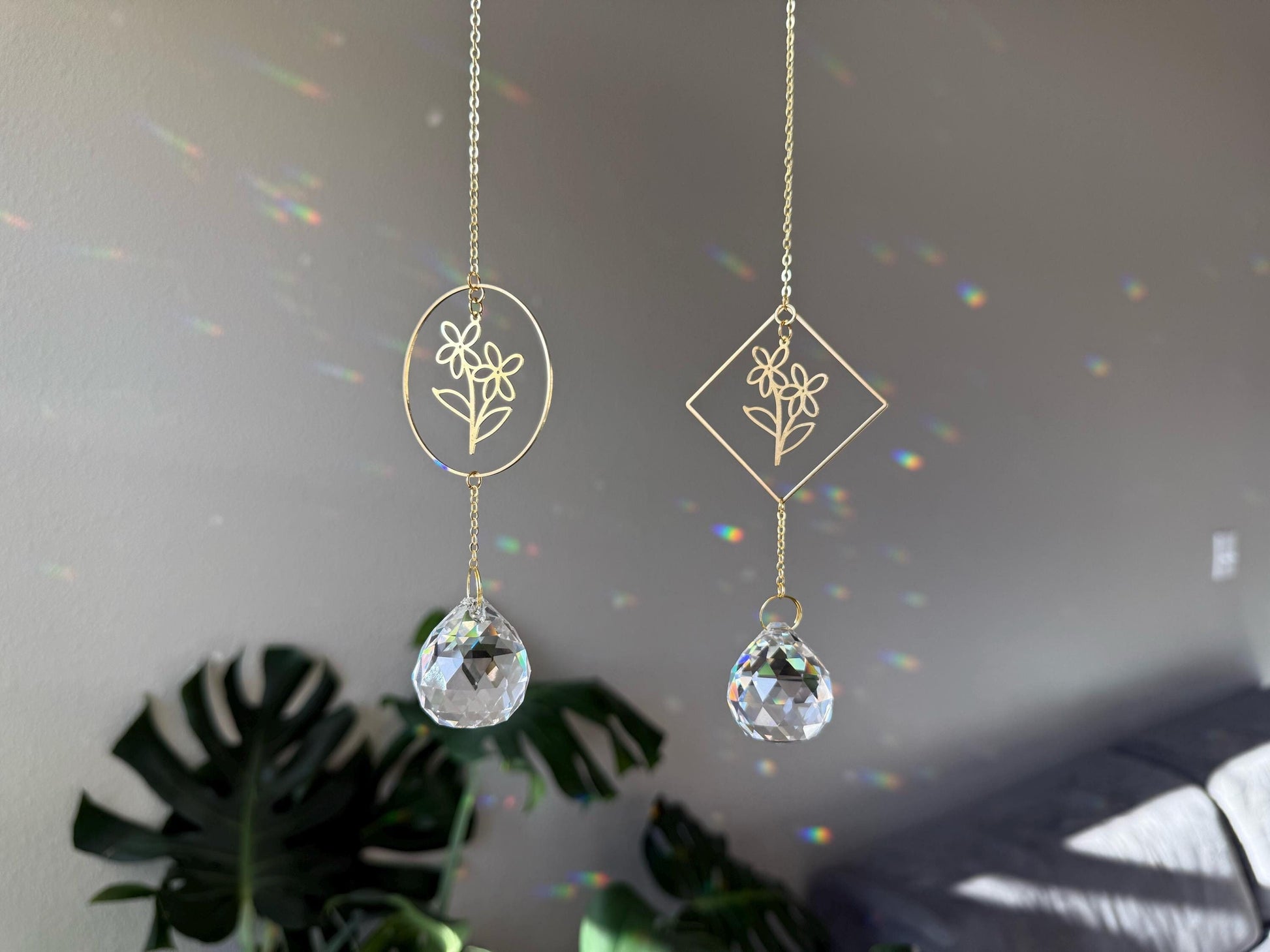 Floral Suncatcher, Rainbow Maker, Crystal Prism Sun Catcher, Light Catcher, Hanging Crystal Suncatcher, Sympathy Gift