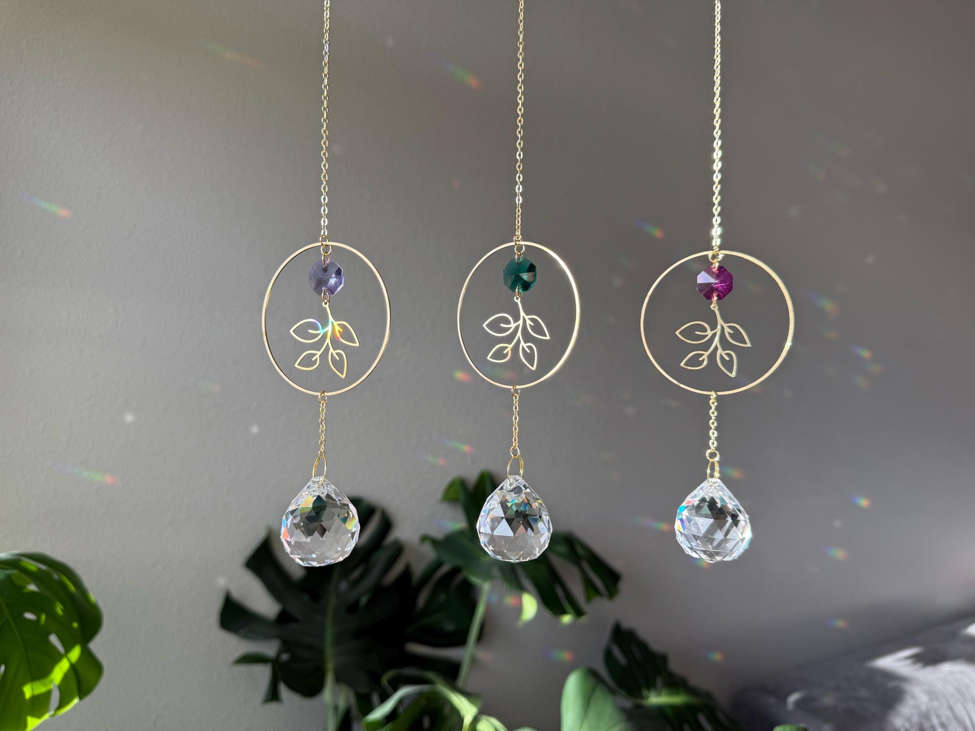 Botanical Suncatcher, Rainbow Maker, Crystal Prism Sun Catcher, Light Catcher, Hanging Crystal Suncatcher, Sympathy Gift