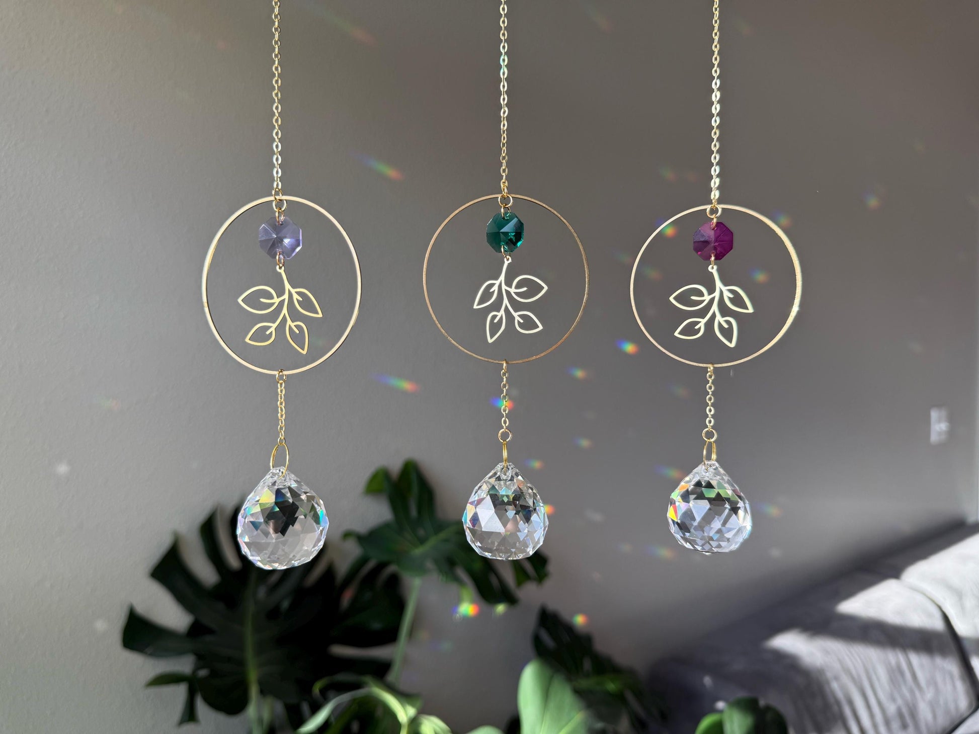 Botanical Suncatcher, Rainbow Maker, Crystal Prism Sun Catcher, Light Catcher, Hanging Crystal Suncatcher, Sympathy Gift