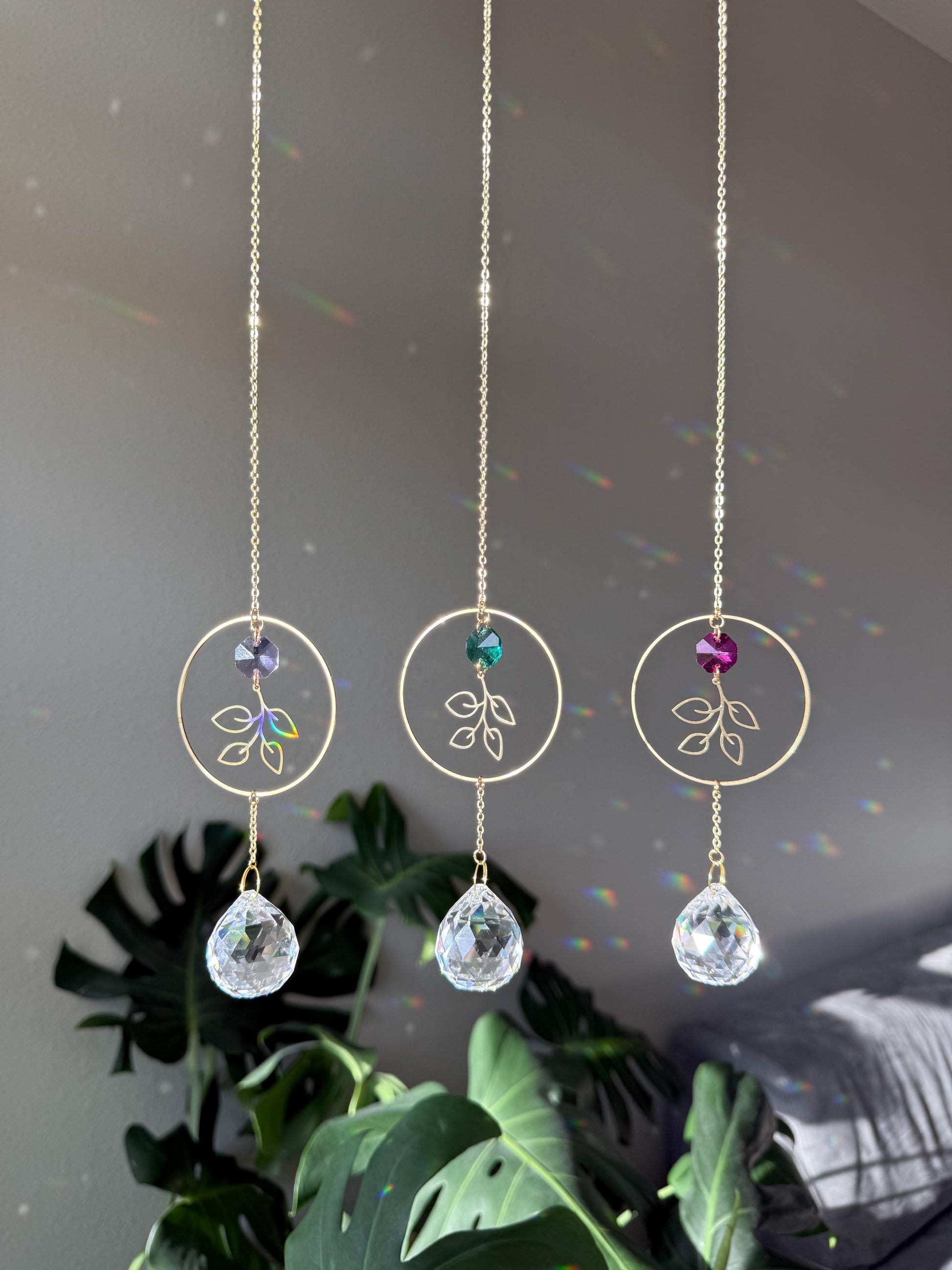 Botanical Suncatcher, Rainbow Maker, Crystal Prism Sun Catcher, Light Catcher, Hanging Crystal Suncatcher, Sympathy Gift