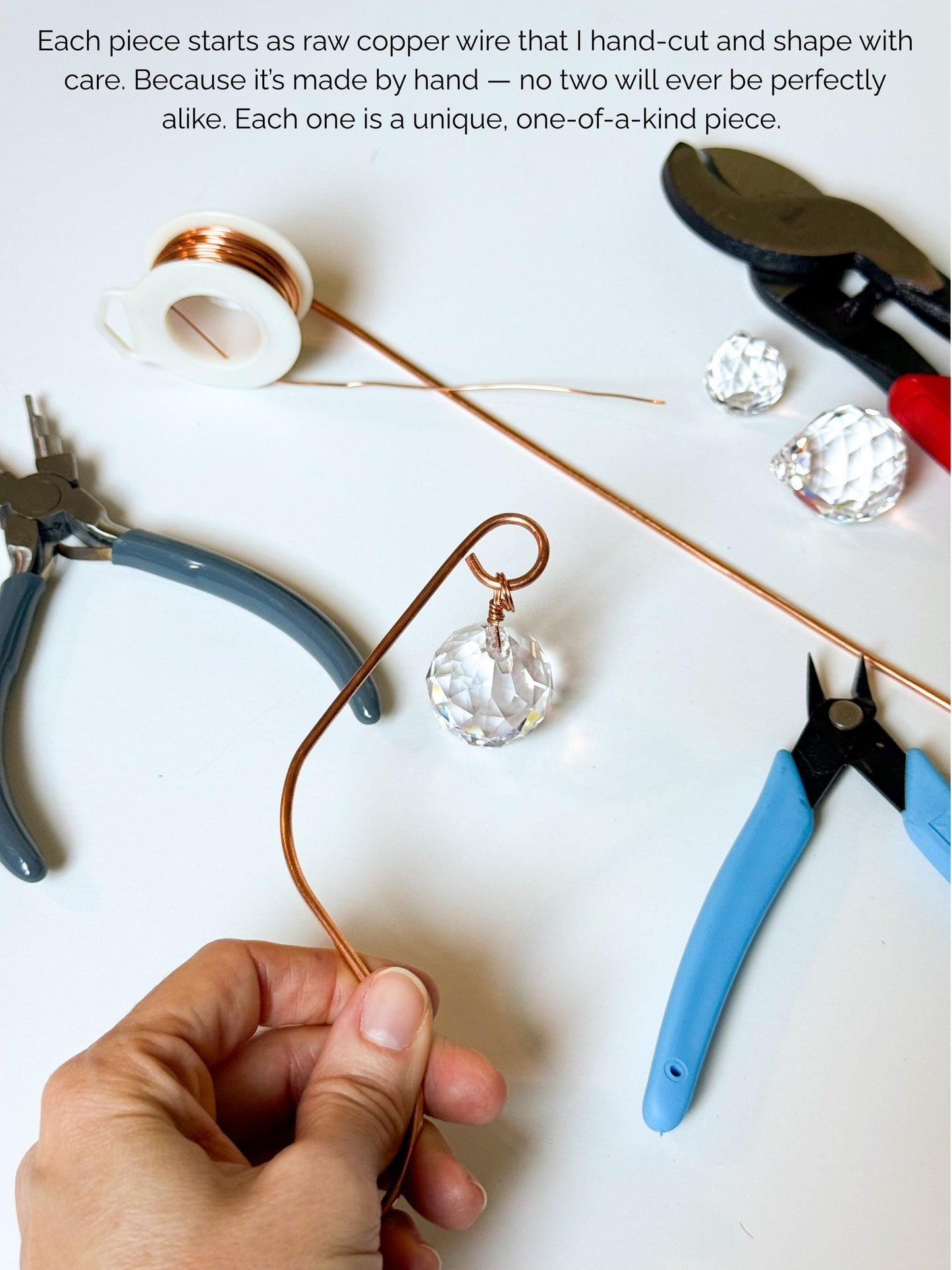 Plant Stake Suncatcher #2 with crystal prism and copper - Plant lover gift, crystal sun catcher, garden stake, plant marker, memorial gift