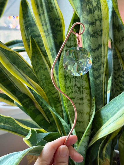 Plant Stake Suncatcher #1 with crystal prism and copper - Plant lover gift, crystal sun catcher, garden stake, plant marker, memorial gift