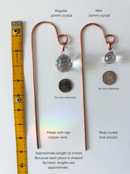 Plant Stake Suncatcher #5 with crystal prism and copper - Plant lover gift, crystal sun catcher, garden stake, plant marker, memorial gift