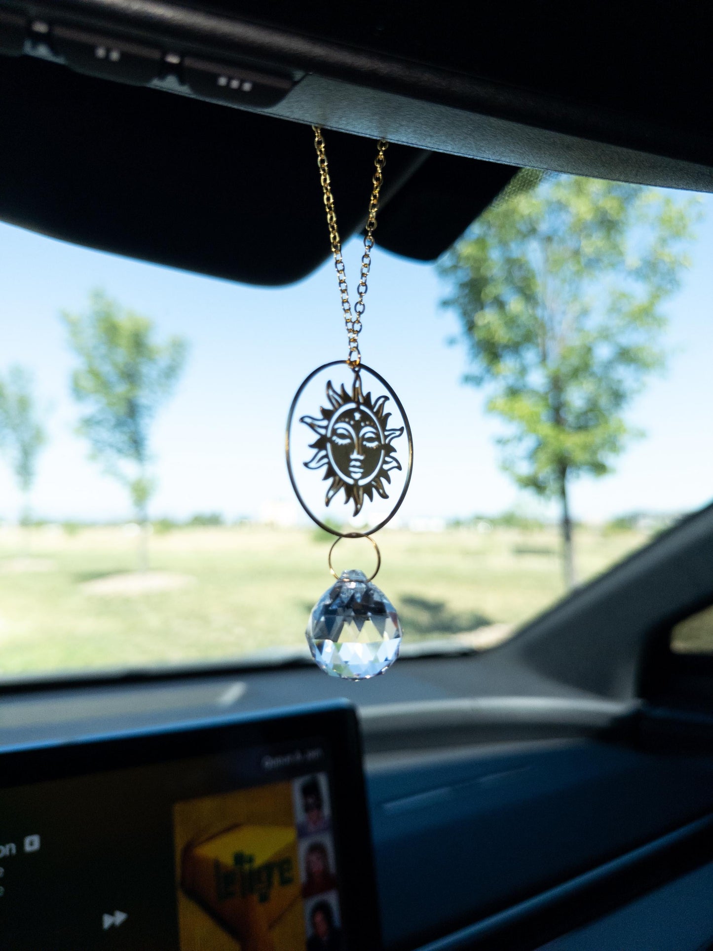 Sun Rearview Mirror Suncatcher, Crystal Sun Catcher, Crystal Ornament, Crystal Prism Car Charm, Rearview Mirror Decoration, Car Mirror Charm