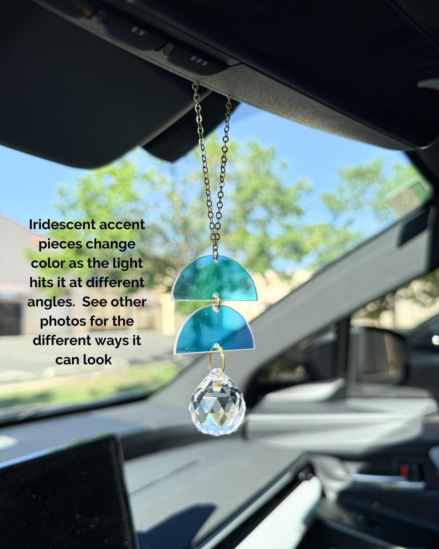 Iridescent Rearview Mirror Suncatcher, Crystal Sun Catcher, Crystal Prism Car Charm, Rearview Mirror Decoration, Car Mirror Charm