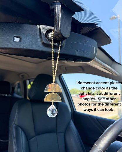 Iridescent Rearview Mirror Suncatcher, Crystal Sun Catcher, Crystal Prism Car Charm, Rearview Mirror Decoration, Car Mirror Charm