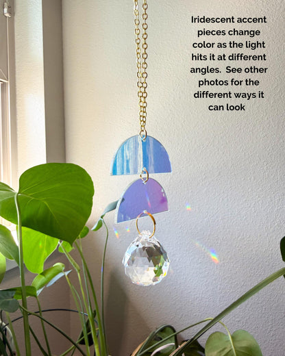 Iridescent Rearview Mirror Suncatcher, Crystal Sun Catcher, Crystal Prism Car Charm, Rearview Mirror Decoration, Car Mirror Charm