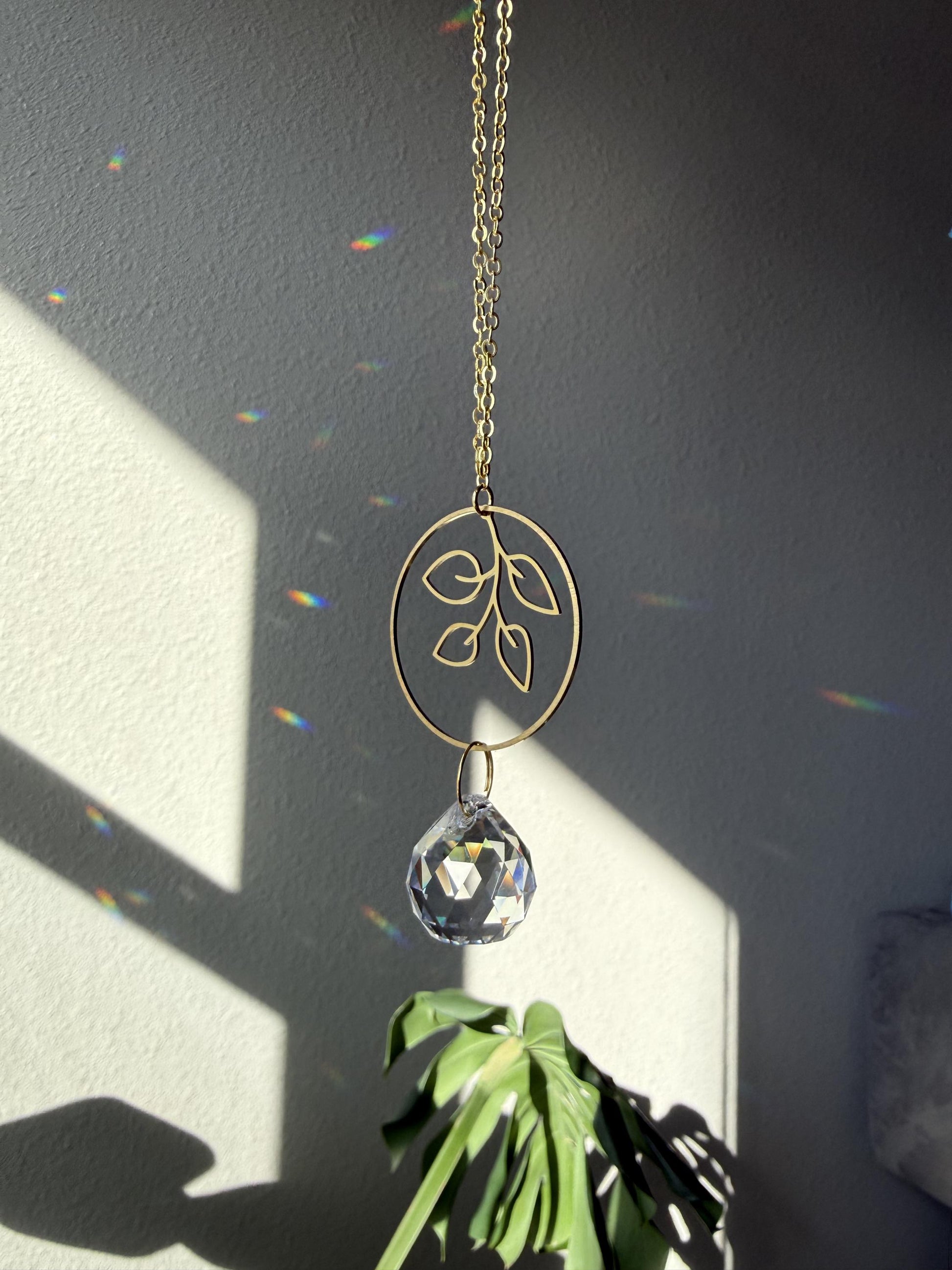 Botanical Rearview Mirror Suncatcher, Crystal Sun Catcher, Crystal Prism Car Charm, Rearview Mirror Decoration, Car Mirror Charm