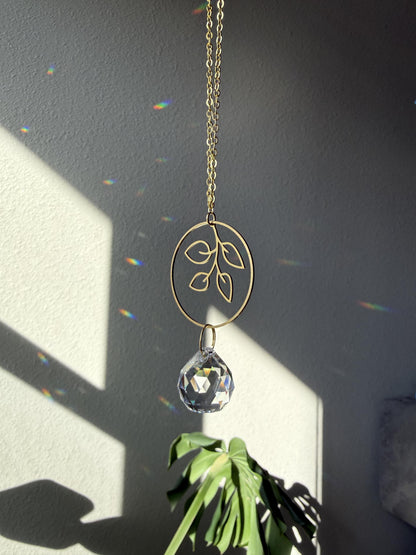 Botanical Rearview Mirror Suncatcher, Crystal Sun Catcher, Crystal Prism Car Charm, Rearview Mirror Decoration, Car Mirror Charm