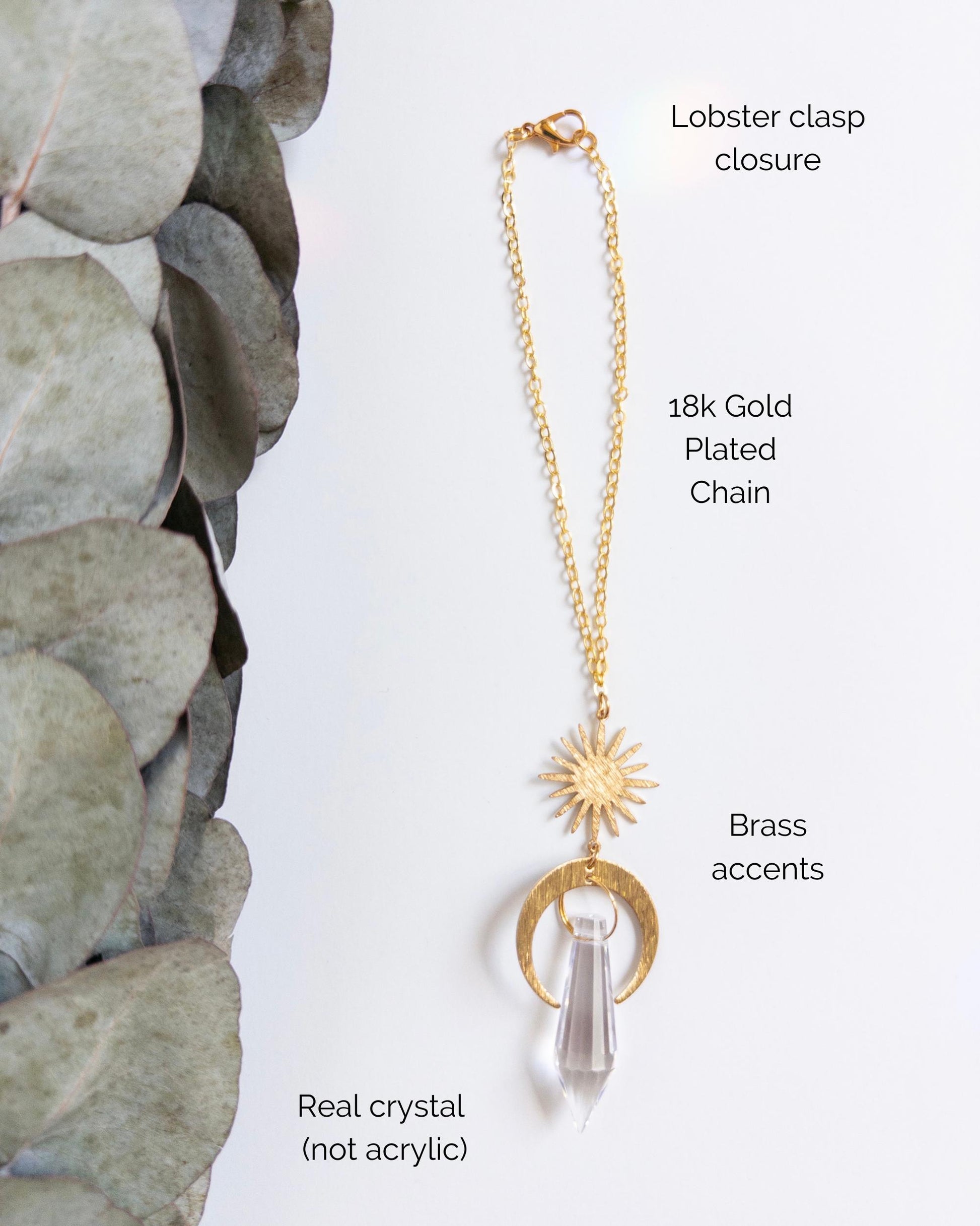 Crescent Moon Rearview Mirror Suncatcher, Crystal Sun Catcher, Crystal Prism Car Charm, Rearview Mirror Decoration, Car Mirror Charm