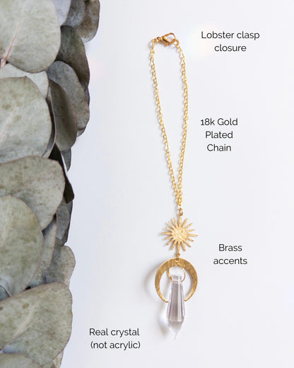 Crescent Moon Rearview Mirror Suncatcher, Crystal Sun Catcher, Crystal Prism Car Charm, Rearview Mirror Decoration, Car Mirror Charm
