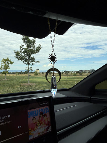 Crescent Moon Rearview Mirror Suncatcher, Crystal Sun Catcher, Crystal Prism Car Charm, Rearview Mirror Decoration, Car Mirror Charm